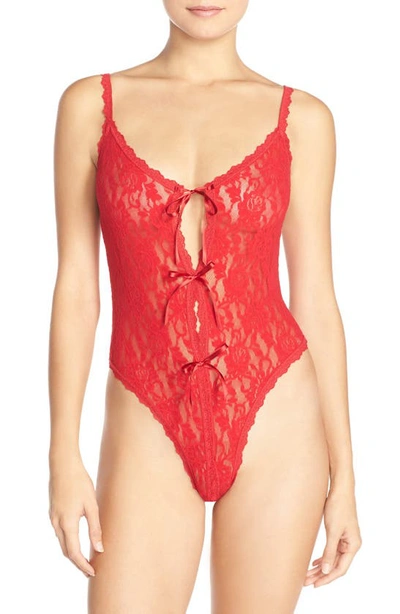 Shop Hanky Panky Signature Lace Open Gusset Thong Teddy In Red