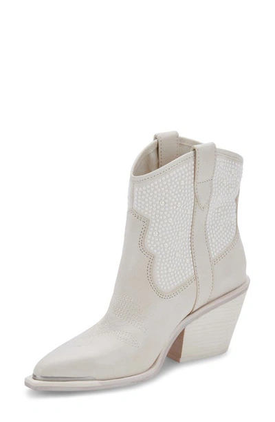 Shop Dolce Vita Nashe Western Bootie In Off White Pearls