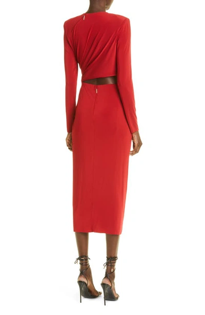 Shop Jason Wu Cutout Waist Jersey Midi Dress In Deep Red