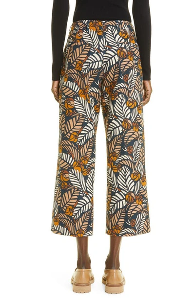 Shop Max Mara Arizona Floral Crop Straight Leg Cotton & Linen Trousers In Ultramarine
