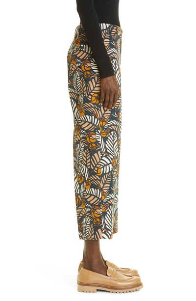 Shop Max Mara Arizona Floral Crop Straight Leg Cotton & Linen Trousers In Ultramarine