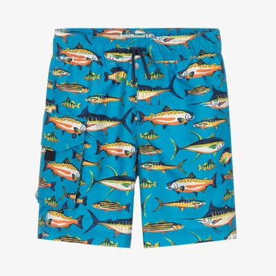 Shop Hatley Boys Blue Fish Swim Shorts (upf50+)