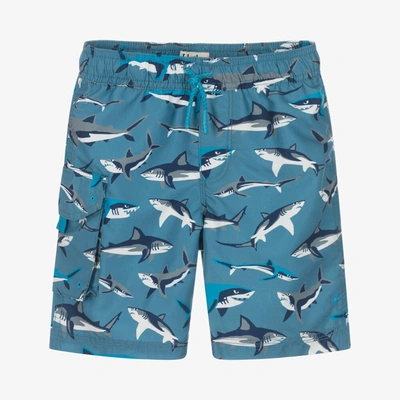 Shop Hatley Boys Blue Sharks Swim Shorts (upf50+)