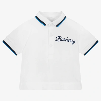 Shop Burberry Baby Boys White Logo Polo Shirt