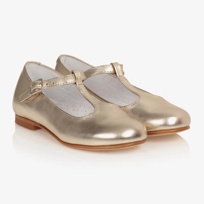 Shop Beatrice & George Girls Gold Leather T-bar Shoes