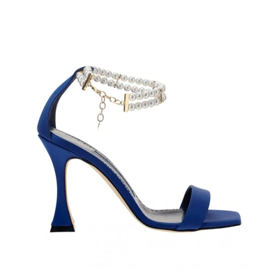 Shop Manolo Blahnik Charona 105 Silk Sandals In Blue