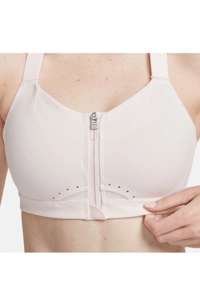 Shop Nike Dri-fit Alpha Padded Zip Front Sports Bra In Light Soft Pink/ Stone Mauve