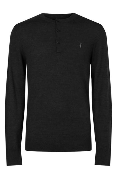 Shop Allsaints Mode Merino Wool Henley Sweater In Black
