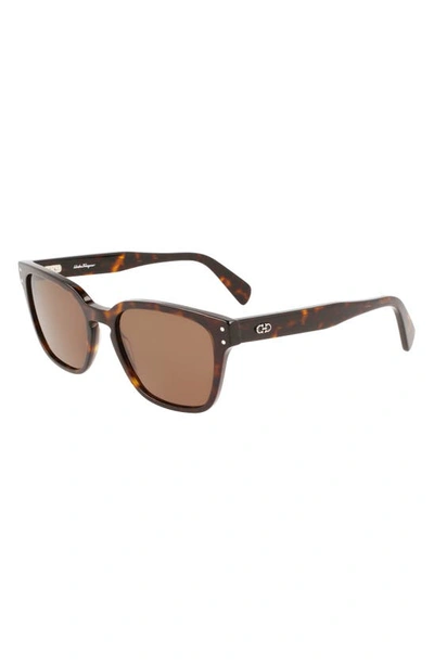 Shop Ferragamo Gancini 55mm Rectangular Sunglasses In Tortoise