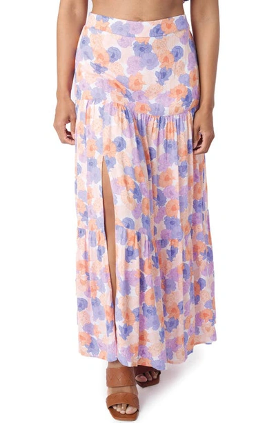 Gibsonlook Tiered Slit Maxi Skirt In Poppy Print