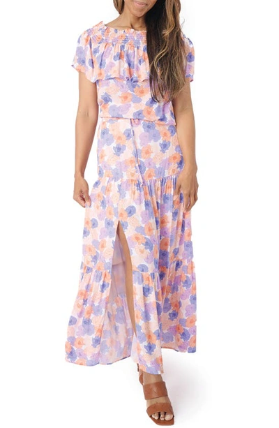 Gibsonlook Tiered Slit Maxi Skirt In Poppy Print