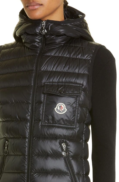 Shop Moncler Glygos Quilted Nylon Hooded Down Vest In Black