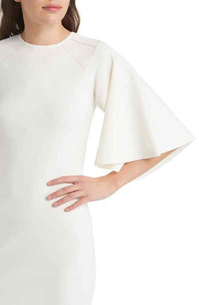 Shop Ted Baker Lounia Fluted Sleeve Body-con Sweater Dress In White