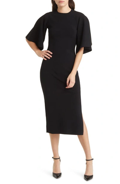 Shop Ted Baker Lounia Fluted Sleeve Body-con Sweater Dress In Black