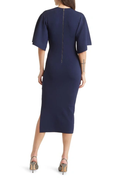 Shop Ted Baker Lounia Fluted Sleeve Body-con Sweater Dress In Dark Blue