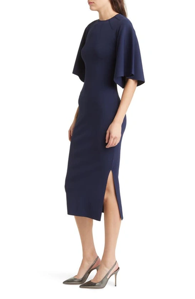 Shop Ted Baker Lounia Fluted Sleeve Body-con Sweater Dress In Dark Blue