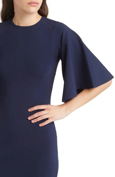 Shop Ted Baker Lounia Fluted Sleeve Body-con Sweater Dress In Dark Blue