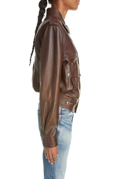 Shop Saint Laurent Oversize Leather Bomber Jacket In Brun Fauve