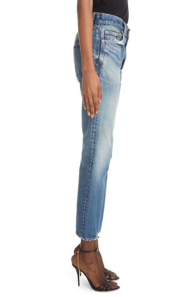 Shop Saint Laurent Distressed Straight Leg Nonstretch Jeans In Authentic Vintage Blue