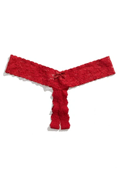 Shop Hanky Panky Signature Lace Low Rise Crotchless Thong In Red