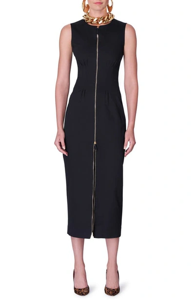 Shop Carolina Herrera Front Zip Cotton Blend Dress In Black