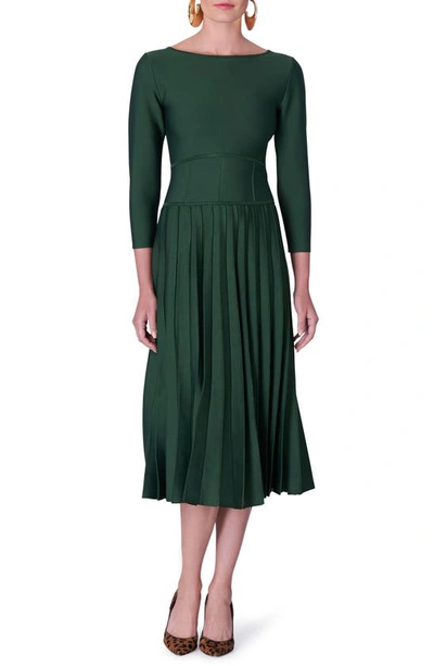 Shop Carolina Herrera Corset Waist Pleated Dress In Racing Green