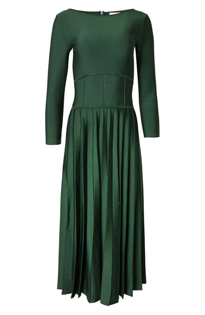 Shop Carolina Herrera Corset Waist Pleated Dress In Racing Green