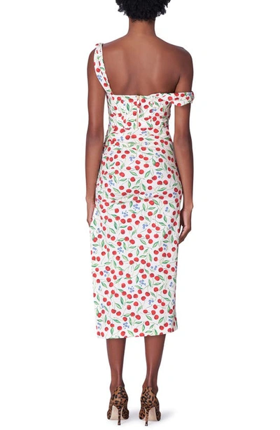 Shop Carolina Herrera Cherry Print Off The Shoulder Stretch Cotton Dress In Ecru Multi