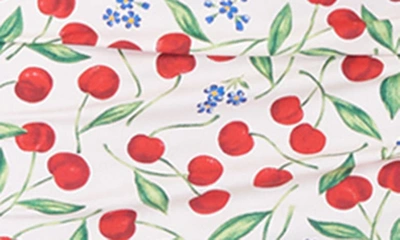 Shop Carolina Herrera Cherry Print Off The Shoulder Stretch Cotton Dress In Ecru Multi
