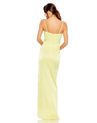 Shop Mac Duggal Bustier Side Ruched Bodycon Gown In Lemon