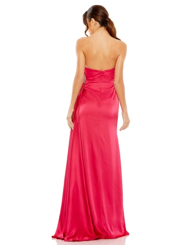 Mac Duggal Strapless Ruched Embellished Gown In Hot Pink