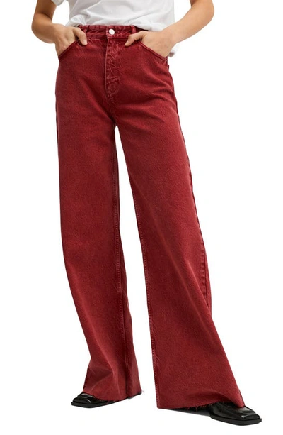 Shop Mango High Waist Wide Leg Jeans In Red