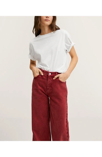 Shop Mango High Waist Wide Leg Jeans In Red