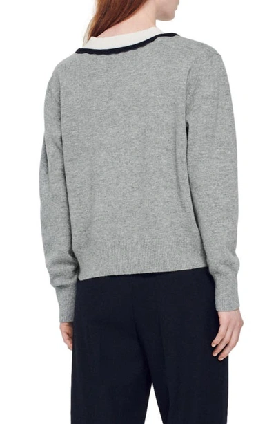 Shop Sandro Alisson Scallop Trim Sweater In Mocked Grey