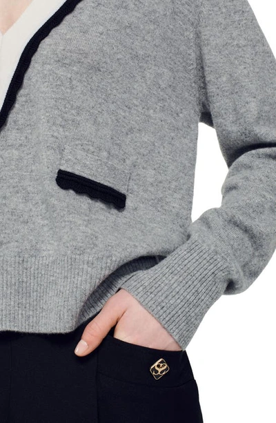 Shop Sandro Alisson Scallop Trim Sweater In Mocked Grey