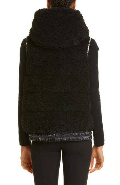 Shop Moncler Teddy Fleece Hooded Down Vest In Black