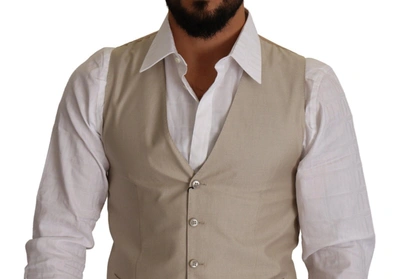 Shop Dolce & Gabbana Beige Cotton Silk Formal Dress Men's Vest