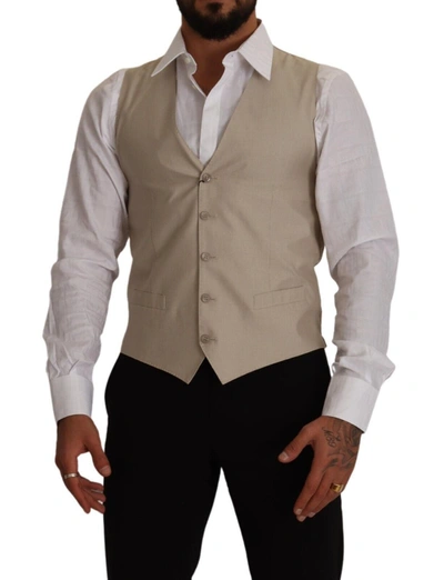 Shop Dolce & Gabbana Beige Cotton Silk Formal Dress Men's Vest