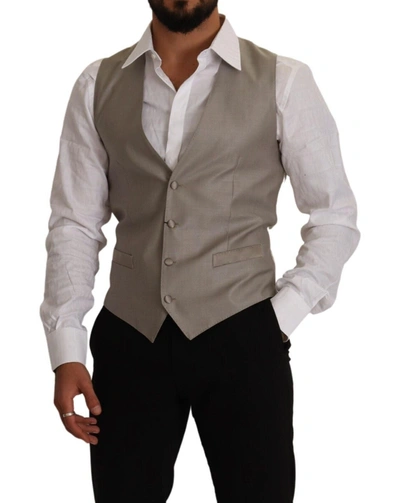 Dolce & Gabbana Beige Wool Single Breasted Waistcoat Vest In Beige