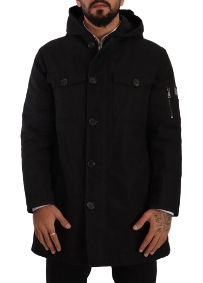 Shop Dolce & Gabbana Elegant Black Parka Hooded Men's Jacket