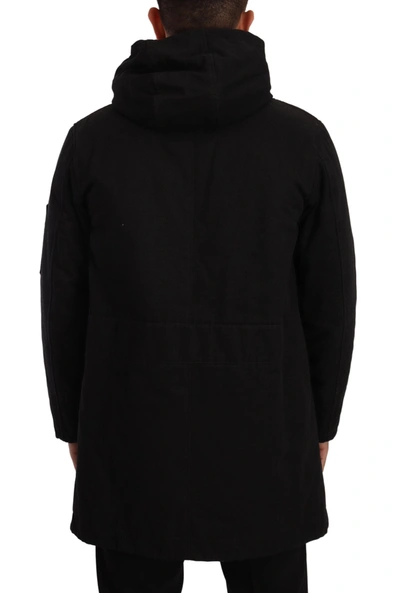 Dolce & Gabbana Black Denim Hooded Parka Coat Winter Jacket In Black