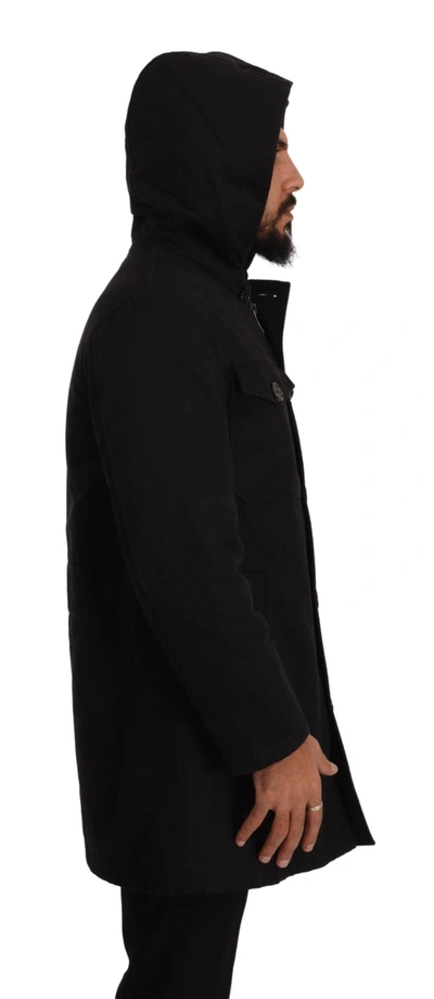 Dolce & Gabbana Black Denim Hooded Parka Coat Winter Jacket In Black