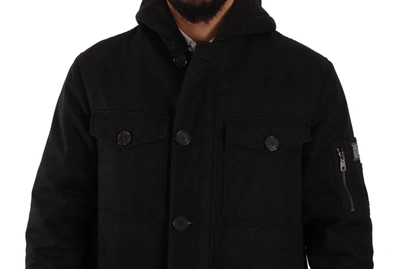 Dolce & Gabbana Black Denim Hooded Parka Coat Winter Jacket In Black