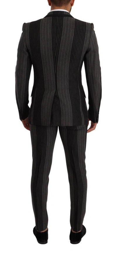 Shop Dolce & Gabbana Elegant Striped Three-piece Men's Suit In Black And Gray