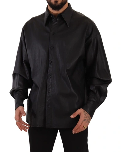 Shop Dolce & Gabbana Elegant Black Leather Men's Jacket