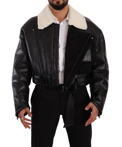Shop Dolce & Gabbana Elegant Shearling Biker Men's Jacket In Black