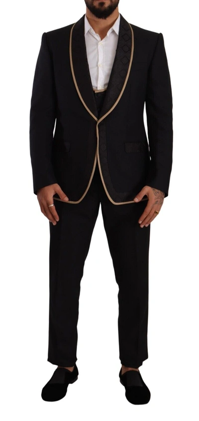 Shop Dolce & Gabbana Elegant Black Silk Blend 3-piece Men's Suit