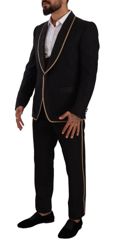 Shop Dolce & Gabbana Elegant Black Silk Blend 3-piece Men's Suit
