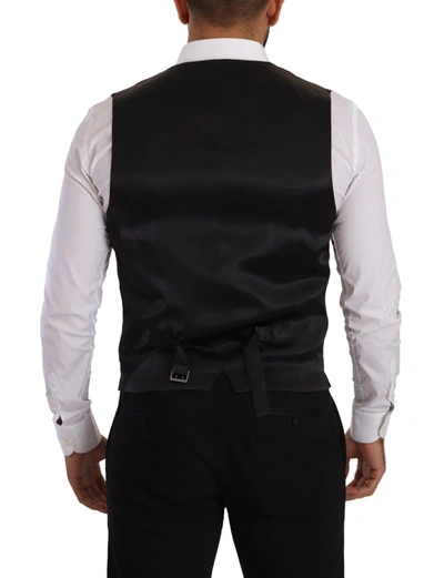 Dolce & Gabbana Black Striped Wool Silk Waistcoat Vest In Black