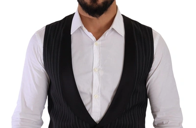 Dolce & Gabbana Black Striped Wool Silk Waistcoat Vest In Black